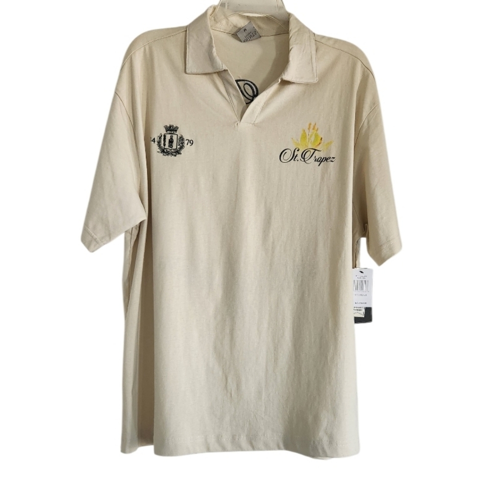 St. Tropez Beige Polo Men's Shirt Sz Med Nwt